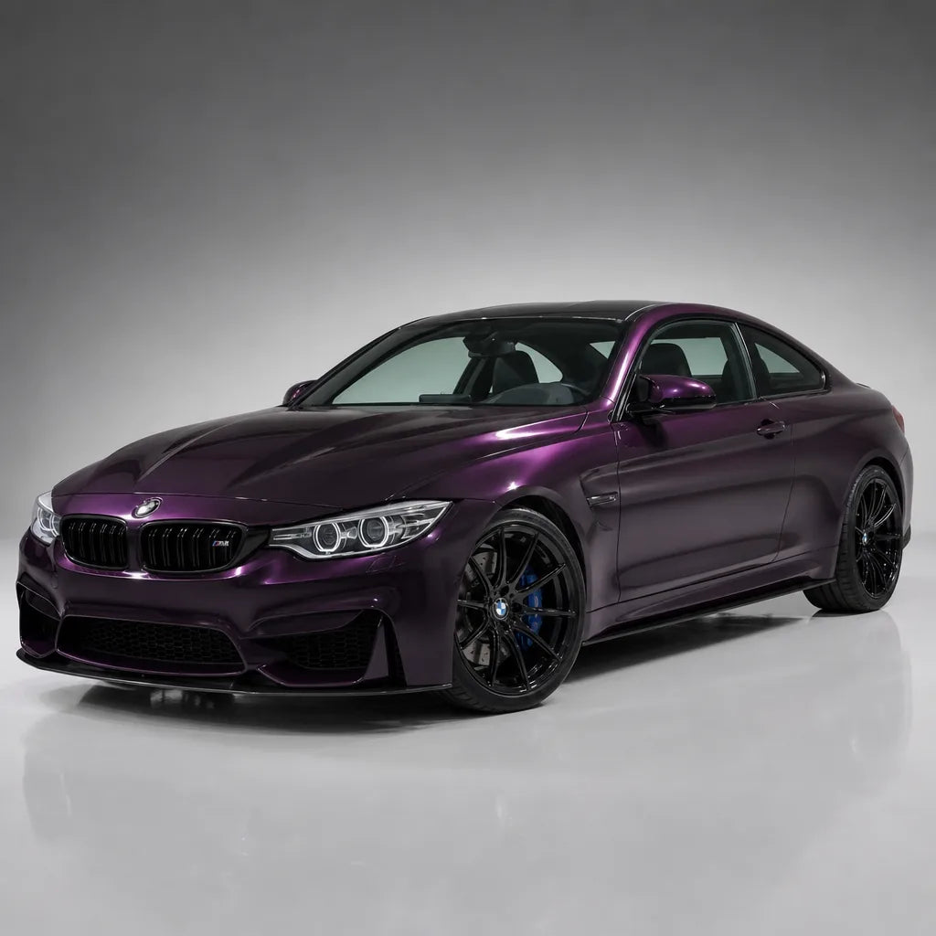 Super Bright Black Magic Purple gloss colored PPF wrapped on a BMW M4 | Veloro
