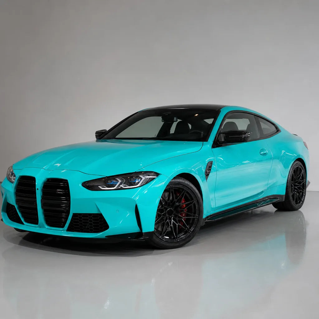 Turquoise Blue gloss colored PPF wrapped on a BMW M4 | Veloro