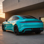 Luxury car wrapped in Turquoise Blue gloss colored PPF at golden hour | Veloro
