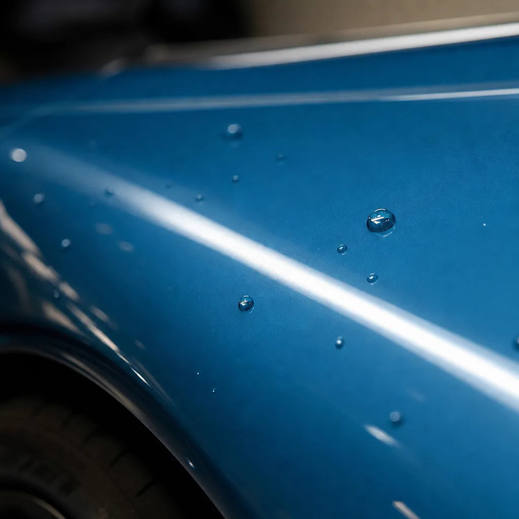 Close-up of Tuscany Blue gloss colored PPF surface texture | Veloro