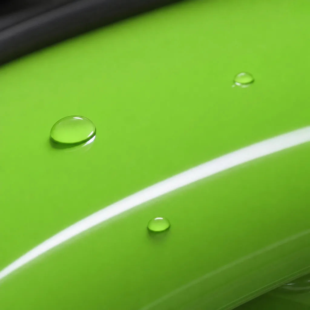 Close-up of Viper Green gloss colored PPF surface texture | Veloro