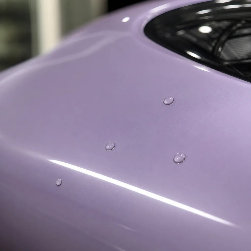 Close-up of Metallic Violet Light Purple gloss colored PPF surface texture | Veloro