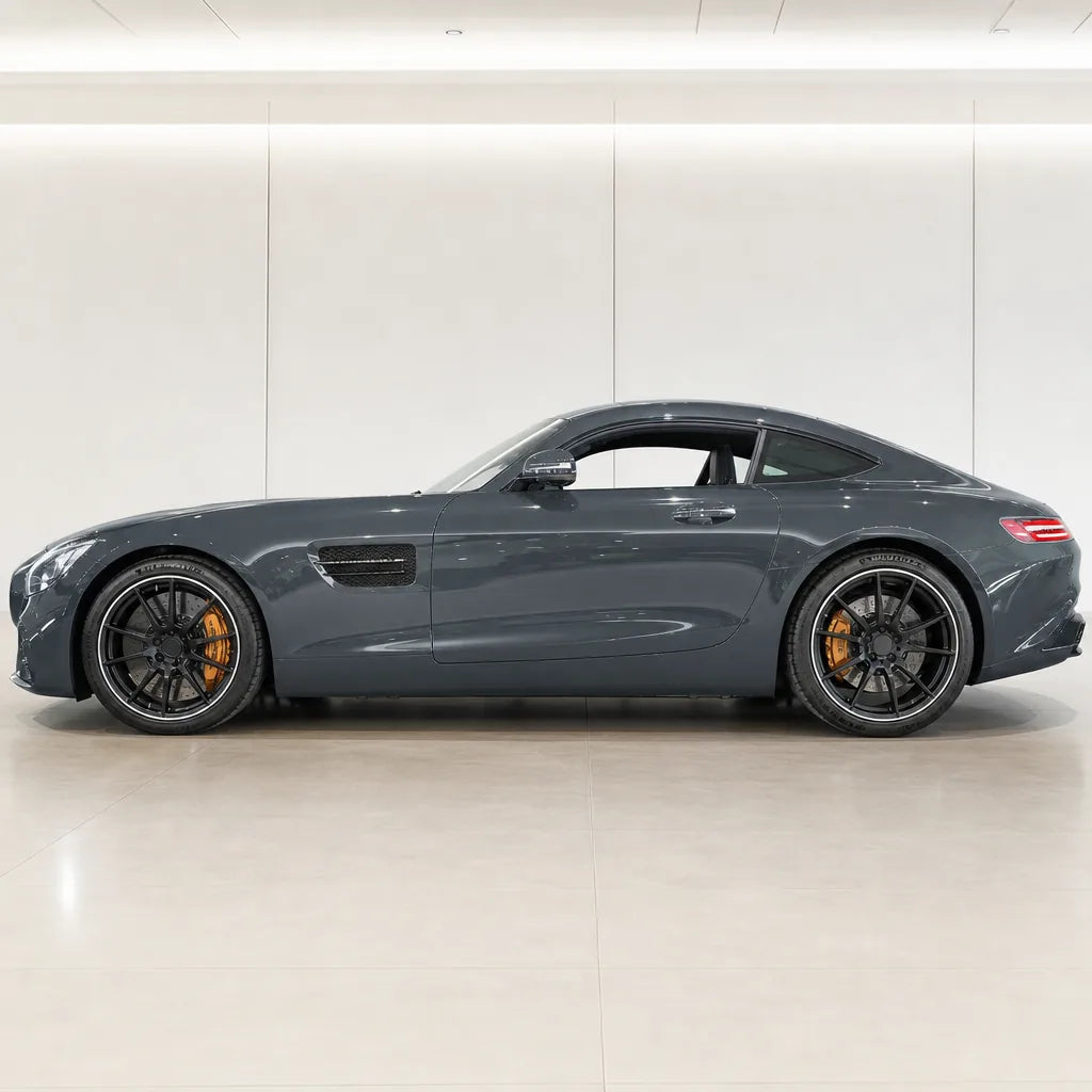 Yugali Blue gloss colored PPF wrapped on a Mercedes-AMG GT side profile | Veloro