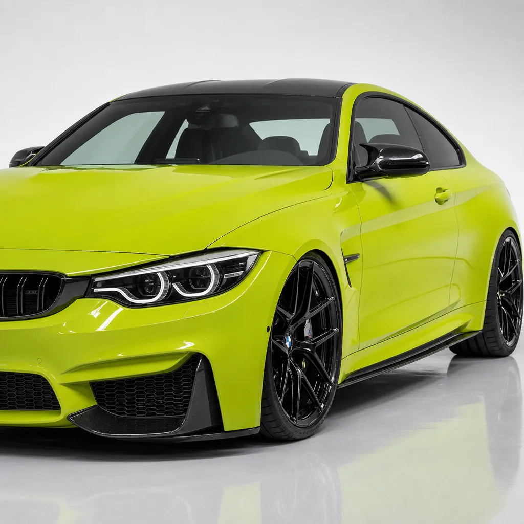 Glossy Acid Green gloss colored PPF wrapped on a BMW M4 | Veloro