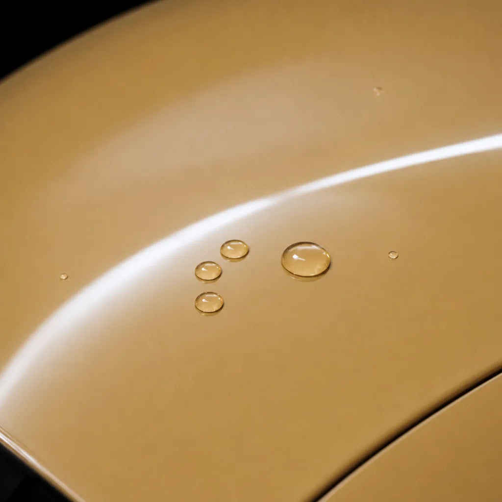 Close-up of Glossy AMG Desert Yellow gloss colored PPF surface texture | Veloro