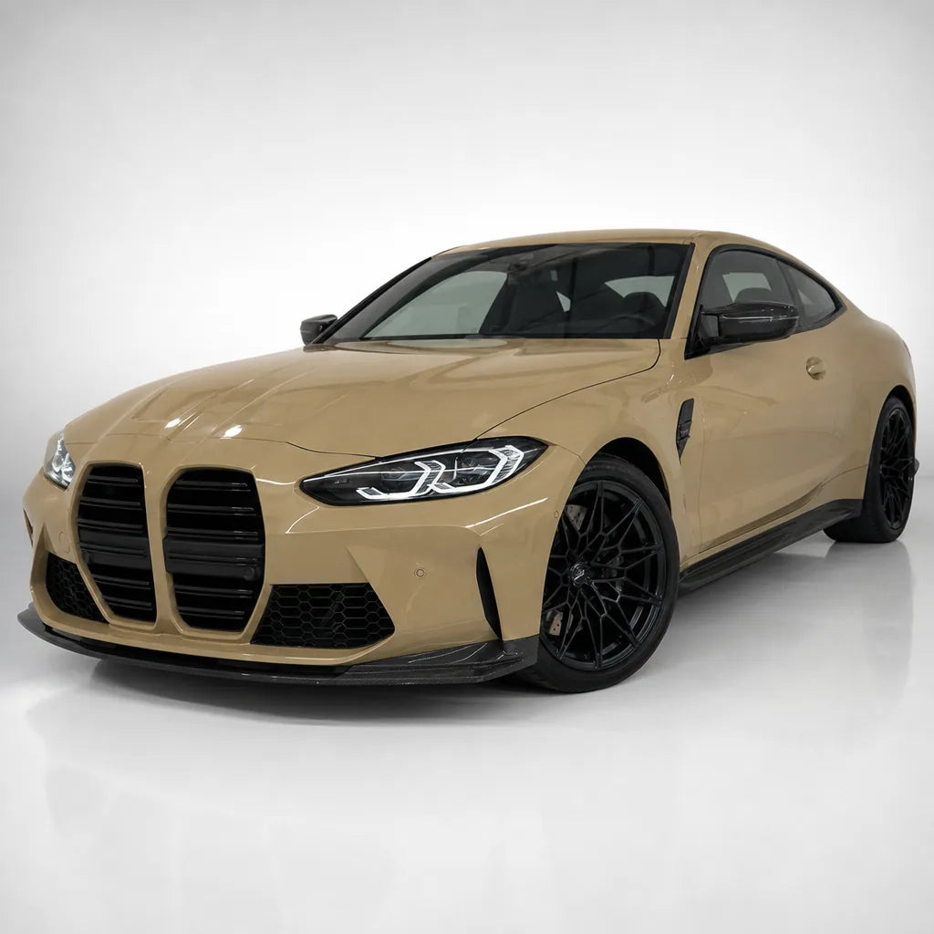 Glossy Cuban Sand Yellow gloss colored PPF wrapped on a BMW M4 | Veloro