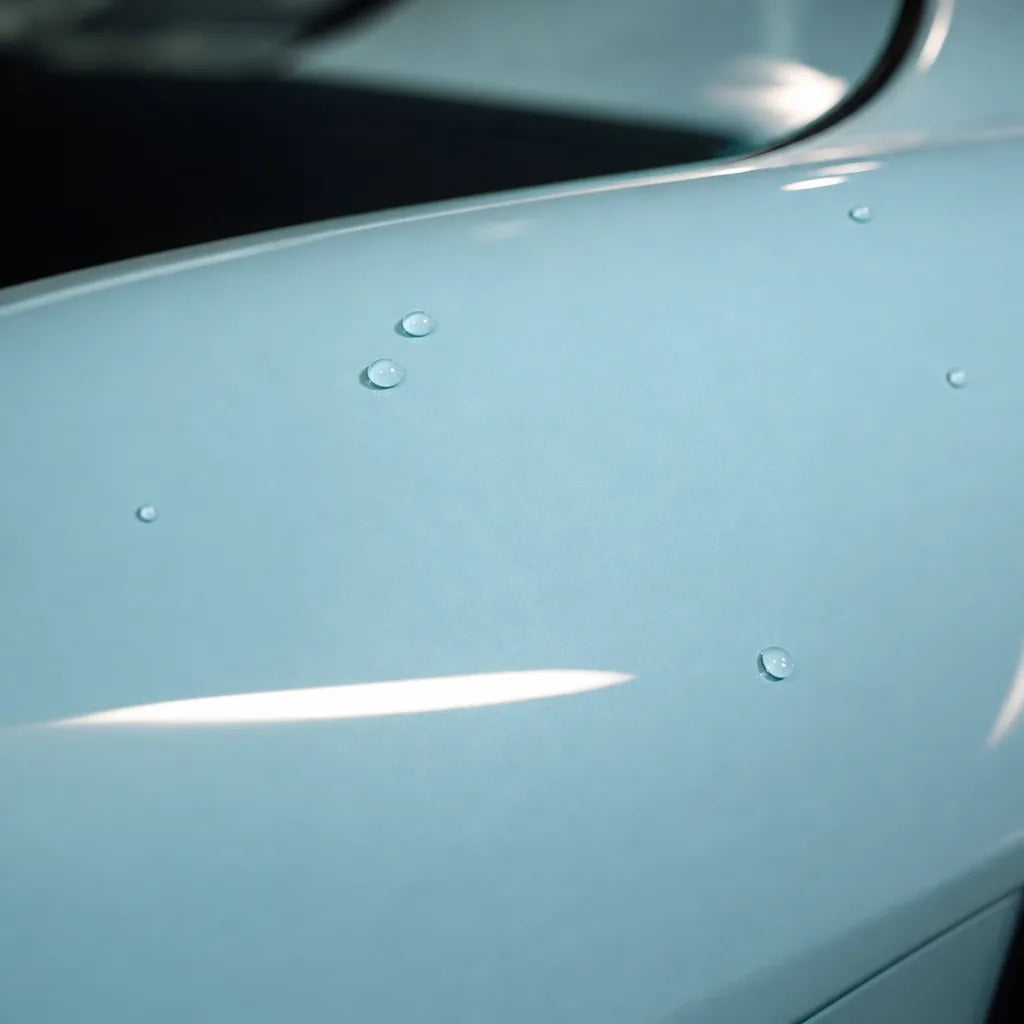 Close-up of Glossy Glacier Blue gloss colored PPF surface texture | Veloro