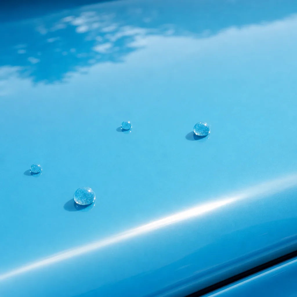 Close-up of Glossy Light Sky Blue gloss colored PPF surface texture | Veloro