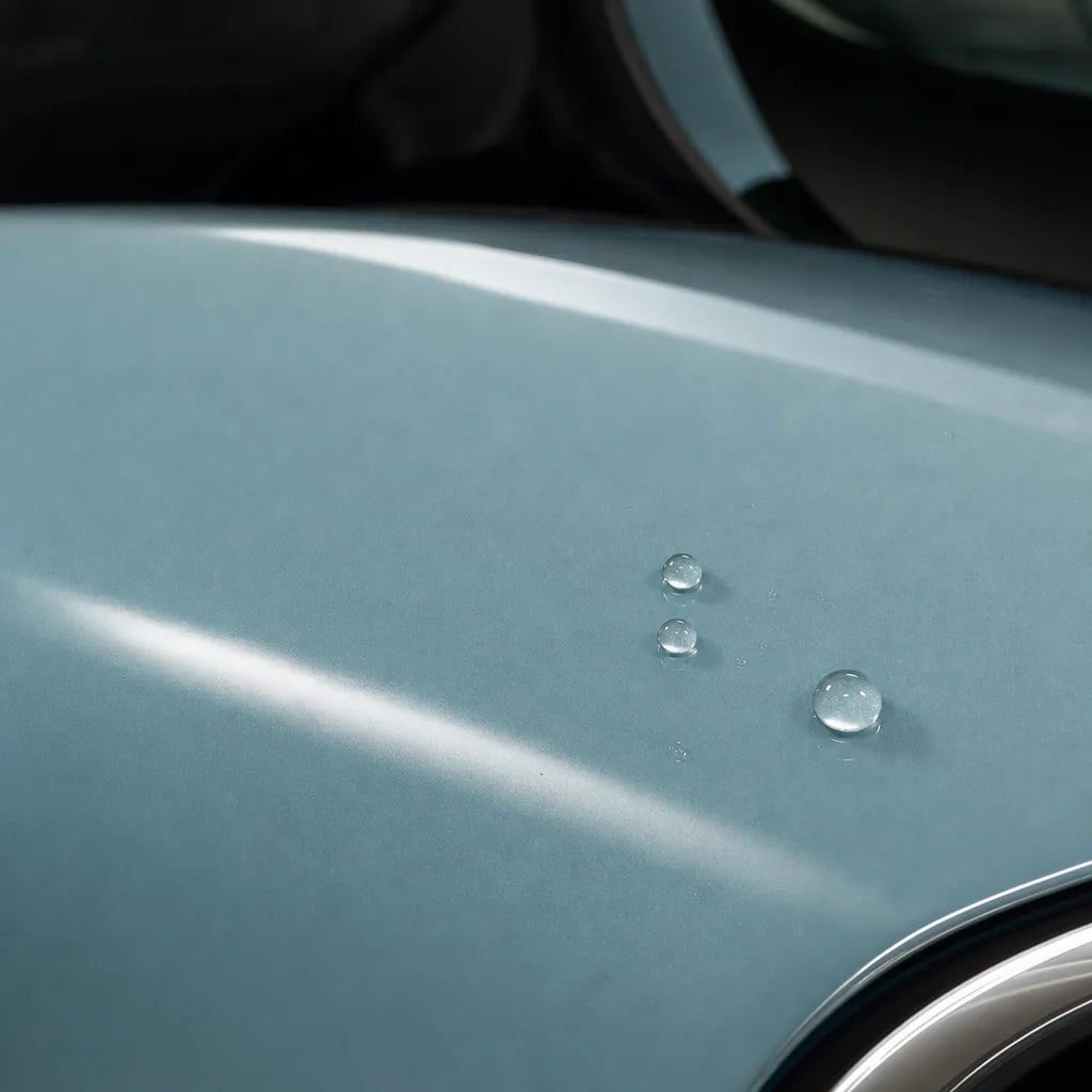Close-up of Glossy Meissen Blue gloss colored PPF surface texture | Veloro