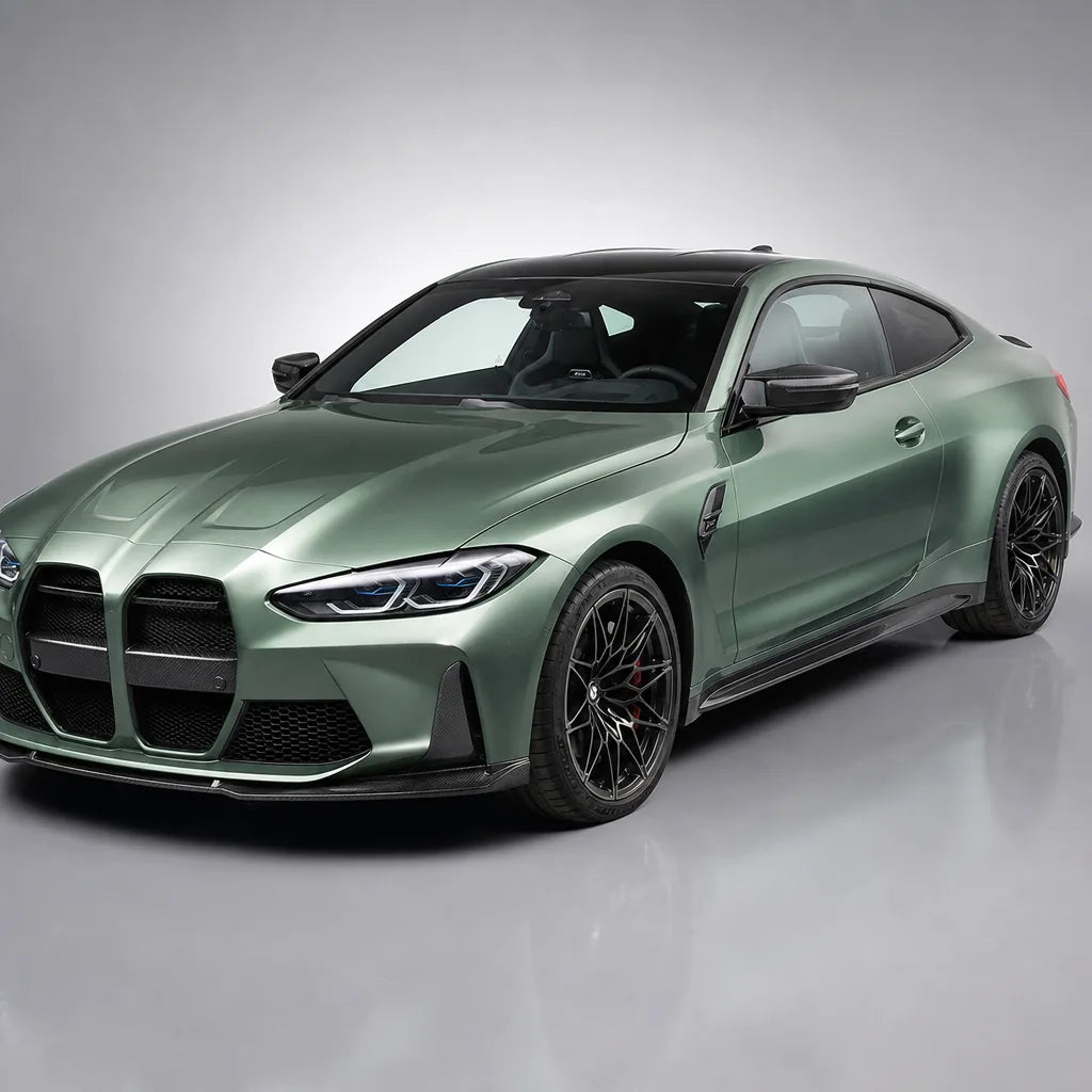 Glossy Metallic Francesca Green gloss colored PPF wrapped on a BMW M4 | Veloro