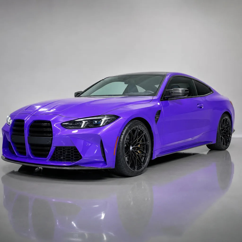 Glossy Metallic Royalty Explosion Purple gloss colored PPF wrapped on a BMW M4 | Veloro