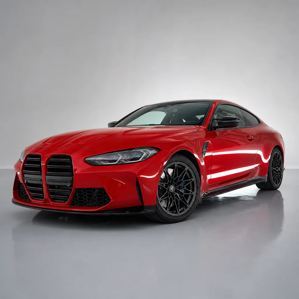 Glossy Metallic Vampire Red gloss colored PPF wrapped on a BMW M4 | Veloro
