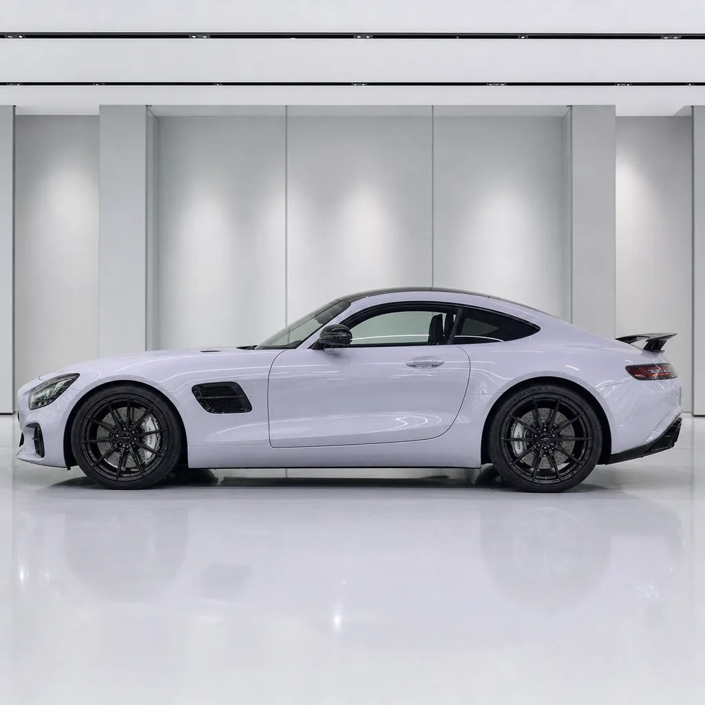 Glossy Misty Purple gloss colored PPF wrapped on a Mercedes-AMG GT side profile | Veloro