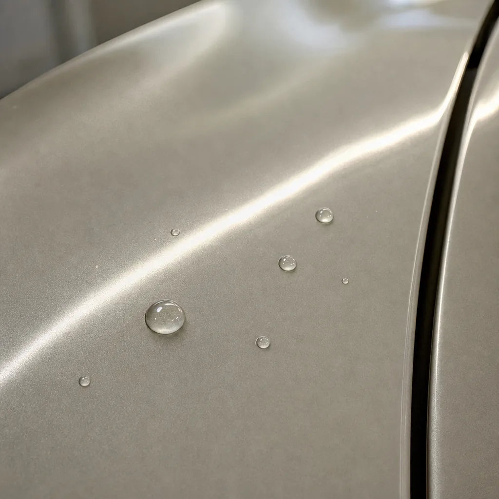 Close-up of Glossy Moon White Pearl gloss colored PPF surface texture | Veloro