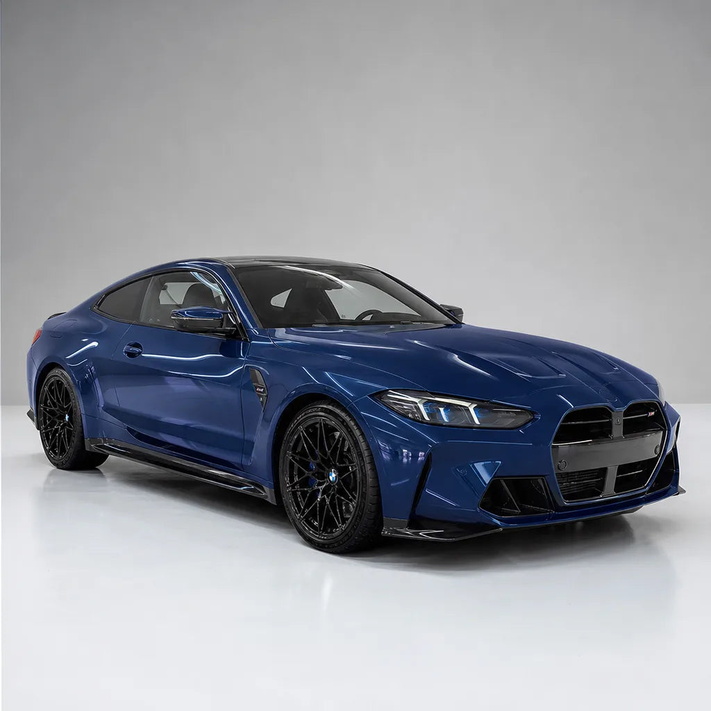 Glossy Neptune Blue gloss colored PPF wrapped on a BMW M4 | Veloro
