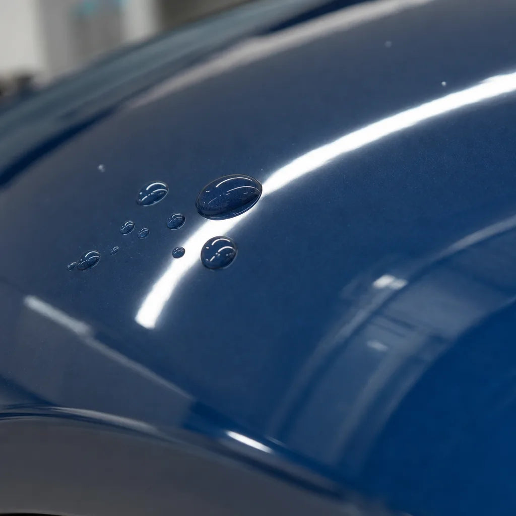 Close-up of Glossy Neptune Blue gloss colored PPF surface texture | Veloro