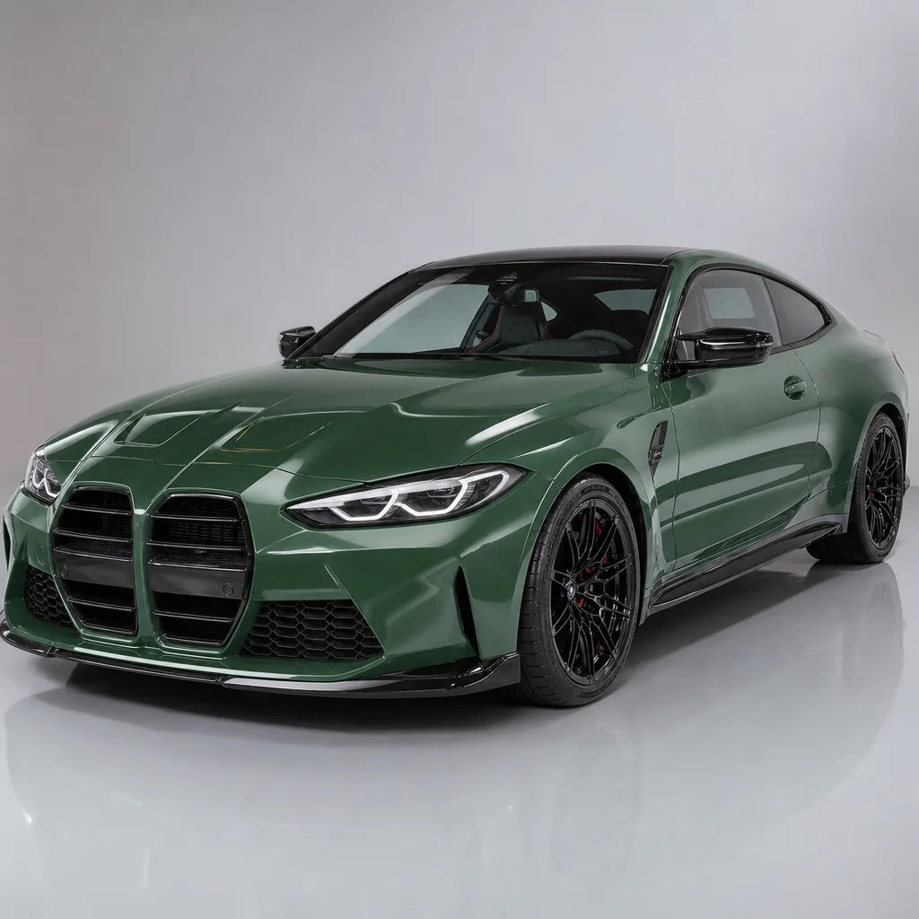 Glossy Onium Green gloss colored PPF wrapped on a BMW M4 | Veloro