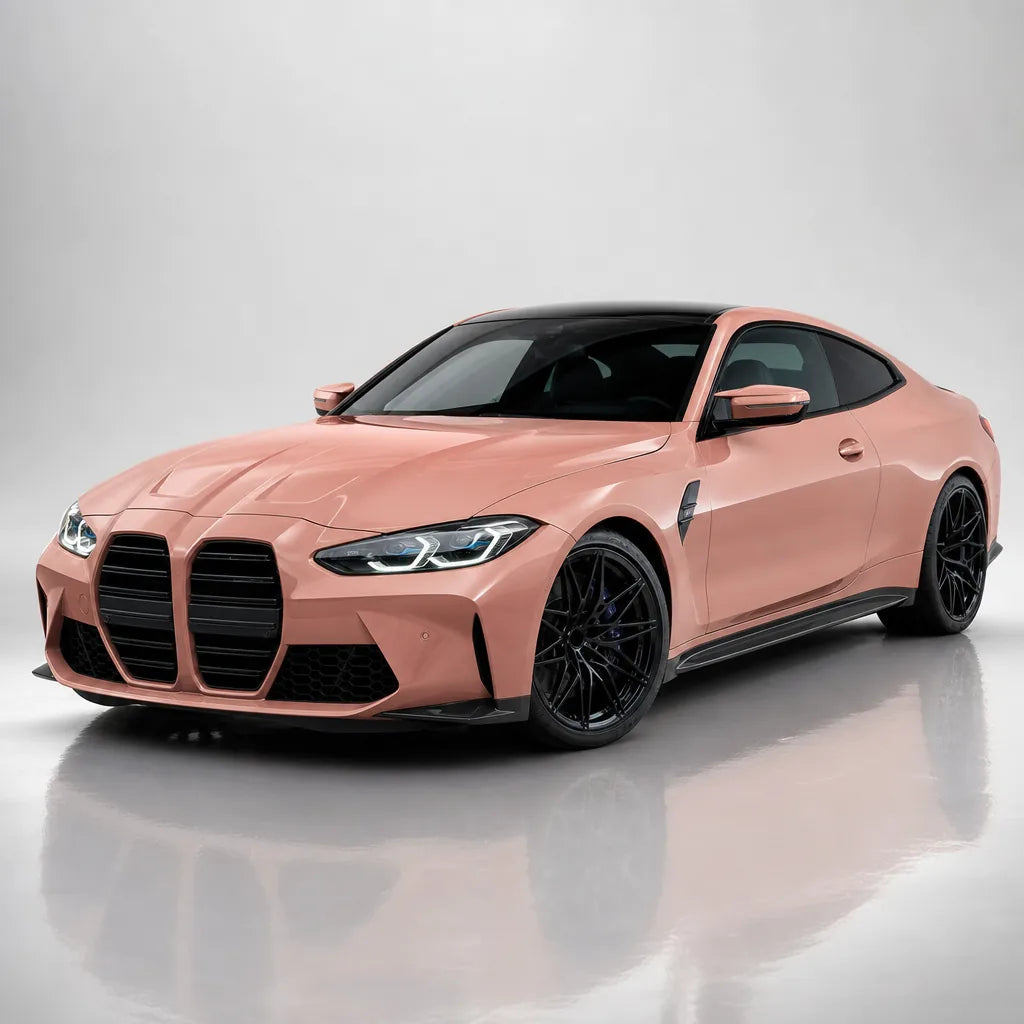 Glossy Pearl Baby Pink gloss colored PPF wrapped on a BMW M4 | Veloro