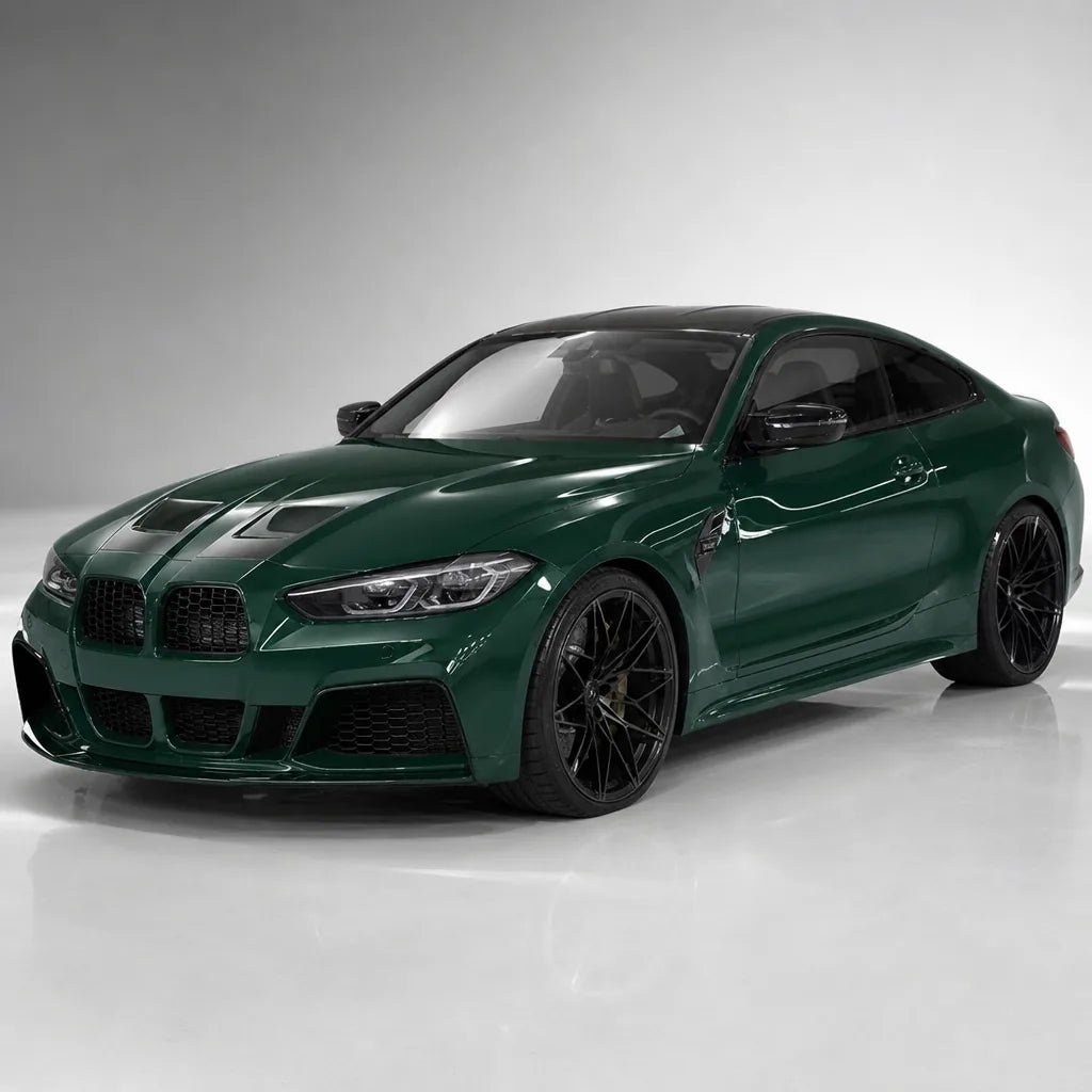 Glossy Racing Green gloss colored PPF wrapped on a BMW M4 | Veloro