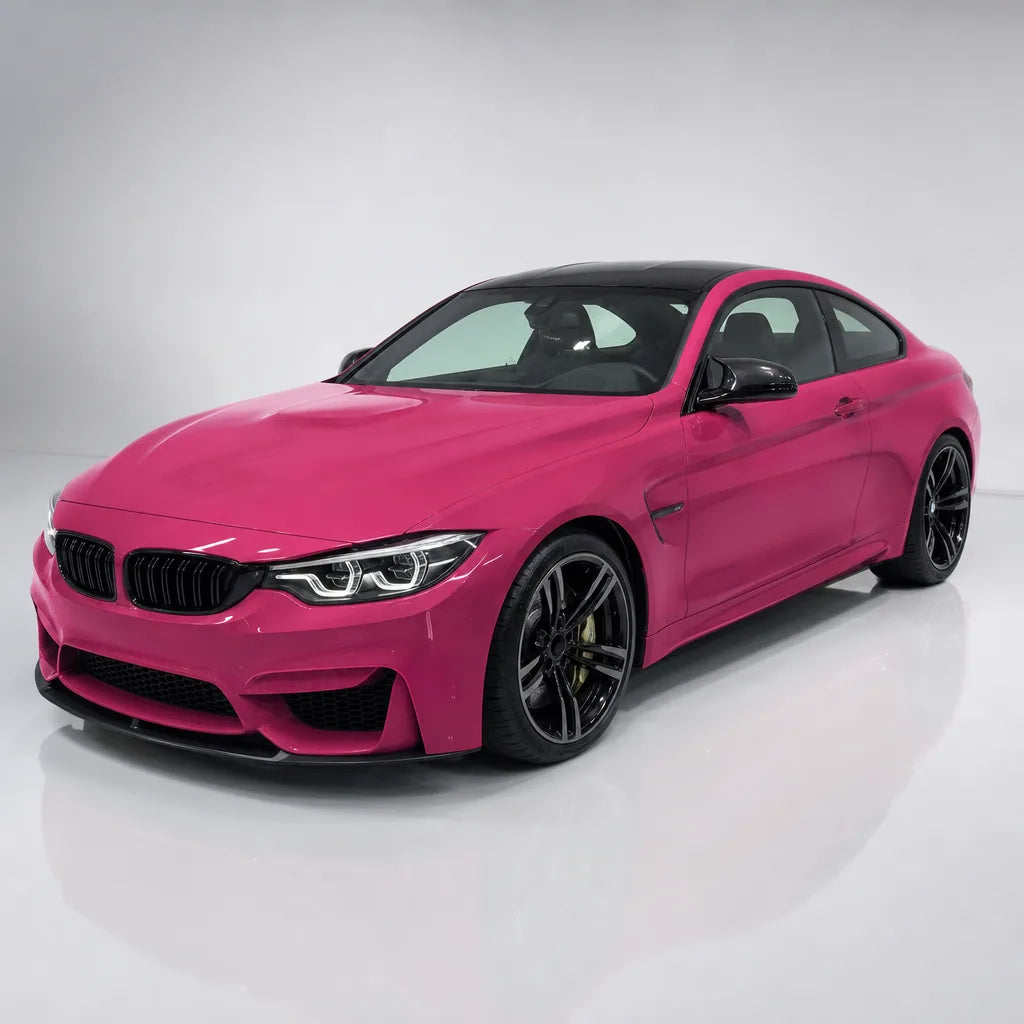Glossy Rose Red gloss colored PPF wrapped on a BMW M4 | Veloro