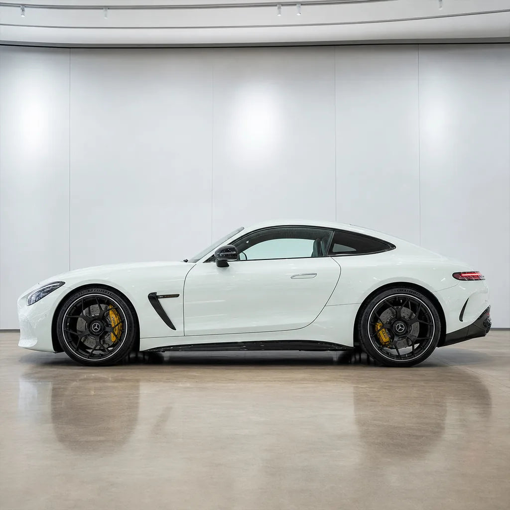 Glossy Transparent Carbon Fiber PPF gloss colored PPF wrapped on a Mercedes-AMG GT side profile | Veloro