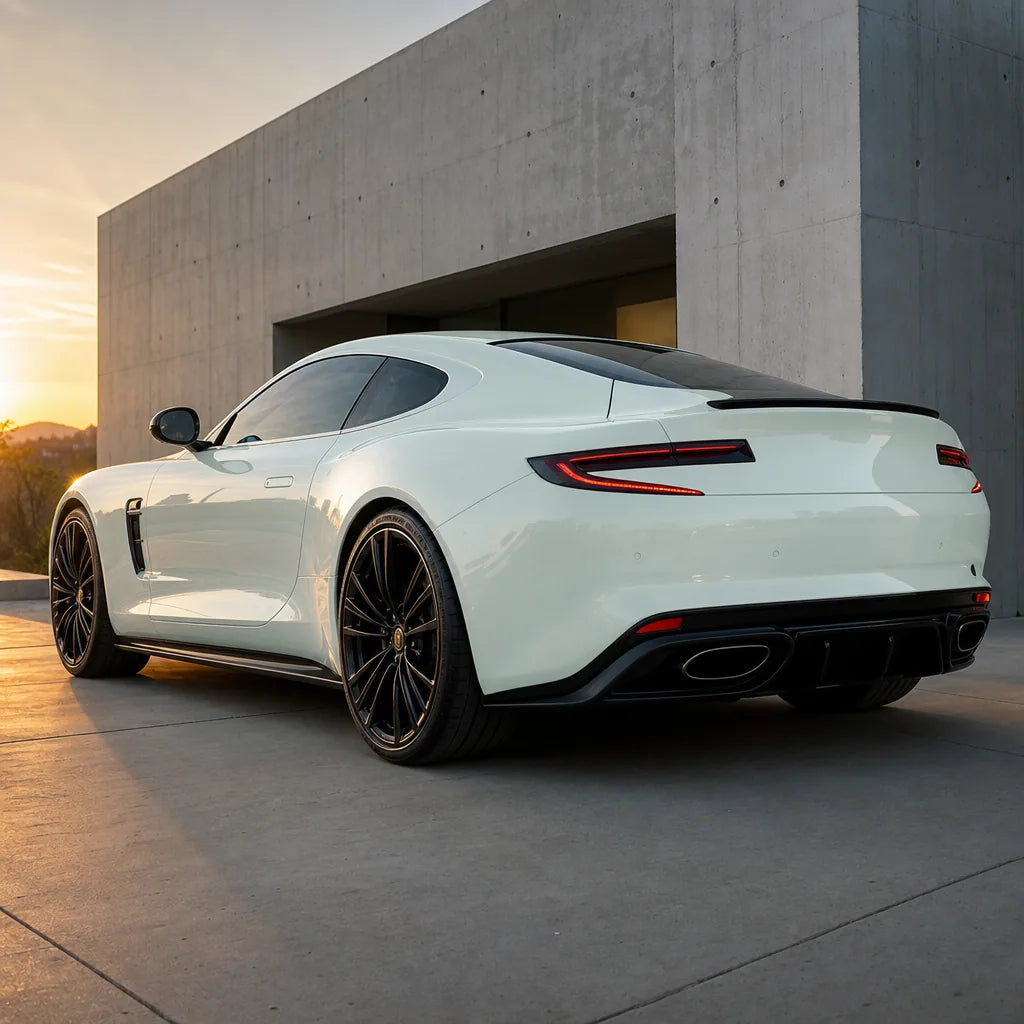 Luxury car wrapped in Glossy Transparent Carbon Fiber PPF gloss colored PPF at golden hour | Veloro