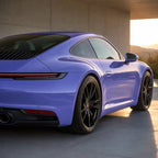 Luxury car wrapped in Glossy Victoria Secret Purple gloss colored PPF at golden hour | Veloro
