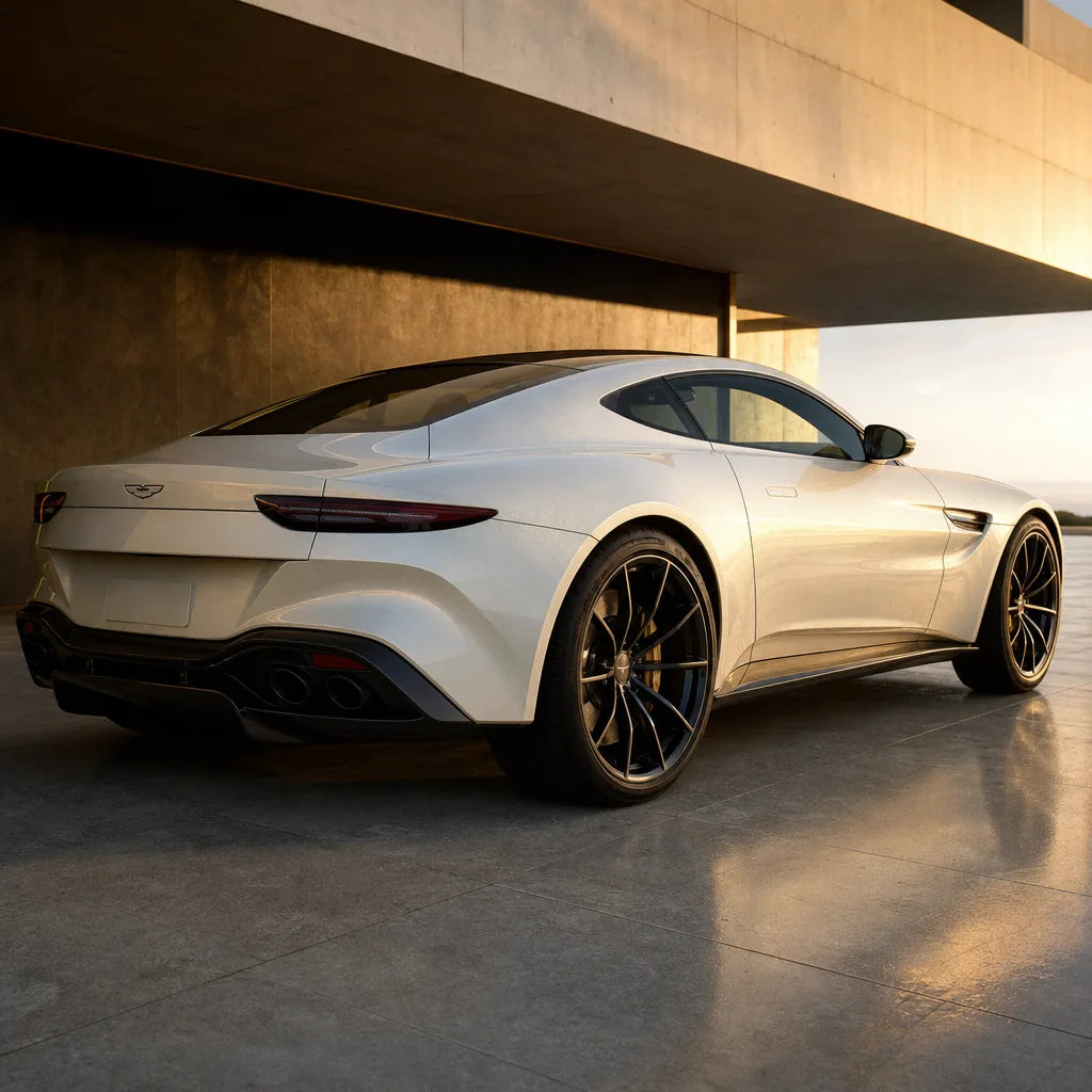 Luxury car wrapped in Transparent Gold Diamond gloss colored PPF at golden hour | Veloro