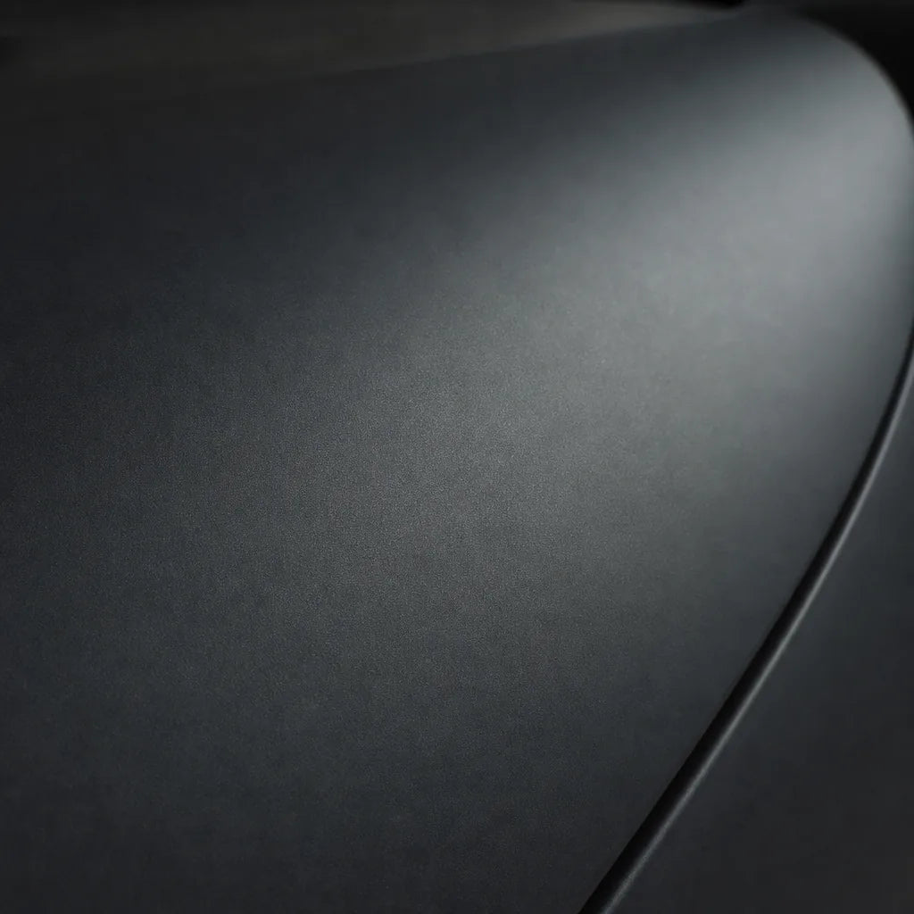 Close-up of Metal Ceramic Black matte colored PPF surface texture | Veloro