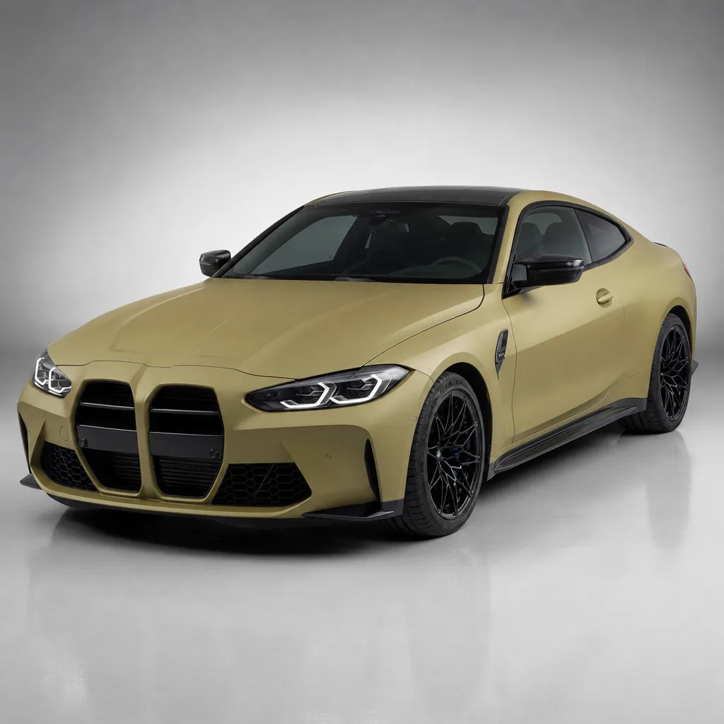 AMG Desert Yellow matte colored PPF wrapped on a BMW M4 | Veloro