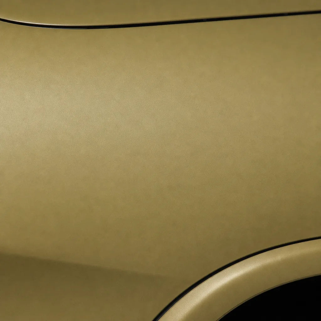 Close-up of AMG Desert Yellow matte colored PPF surface texture | Veloro