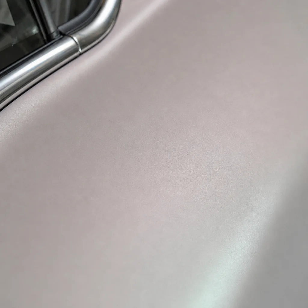 Close-up of Chameleon Aurora White matte colored PPF surface texture | Veloro