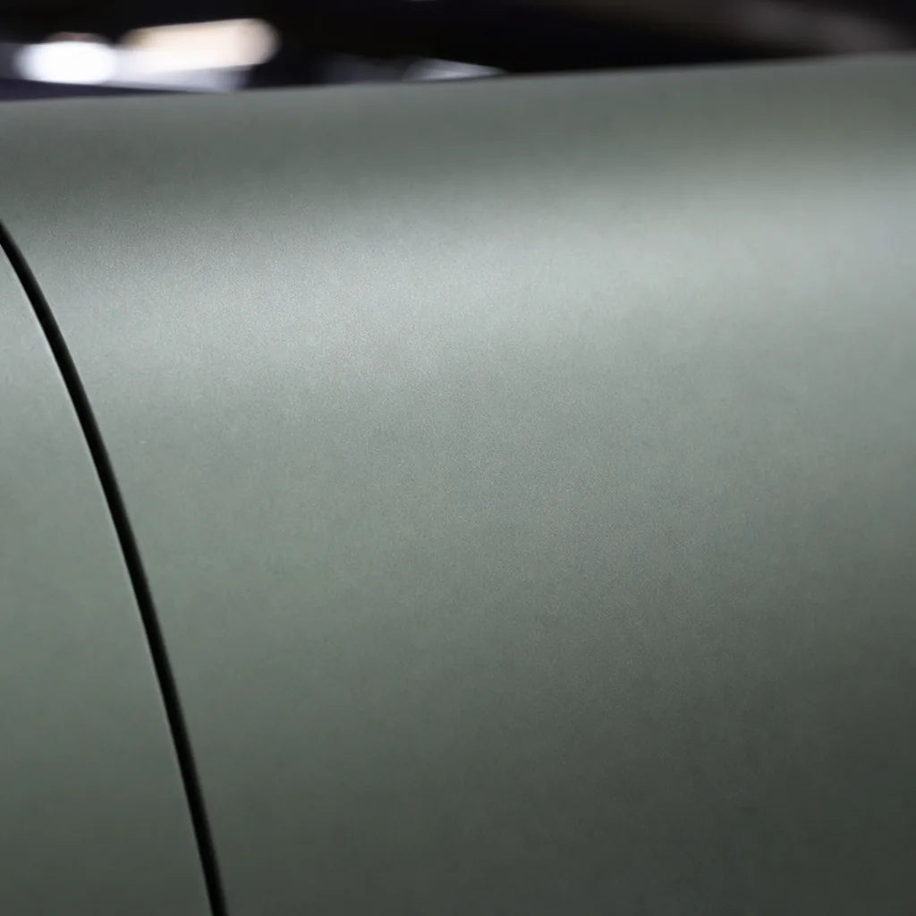 Close-up of Dark Silver matte colored PPF surface texture | Veloro