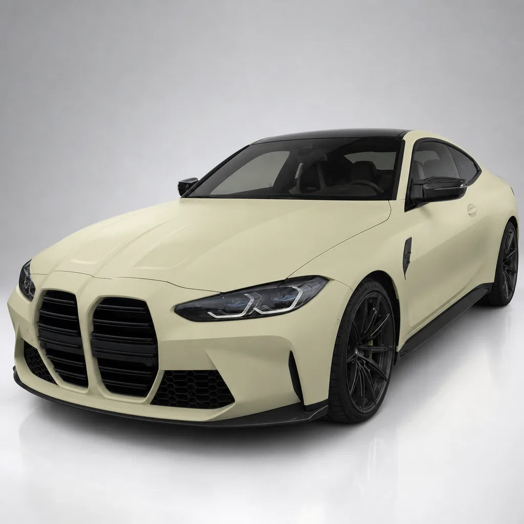 Desert Yellow matte colored PPF wrapped on a BMW M4 | Veloro