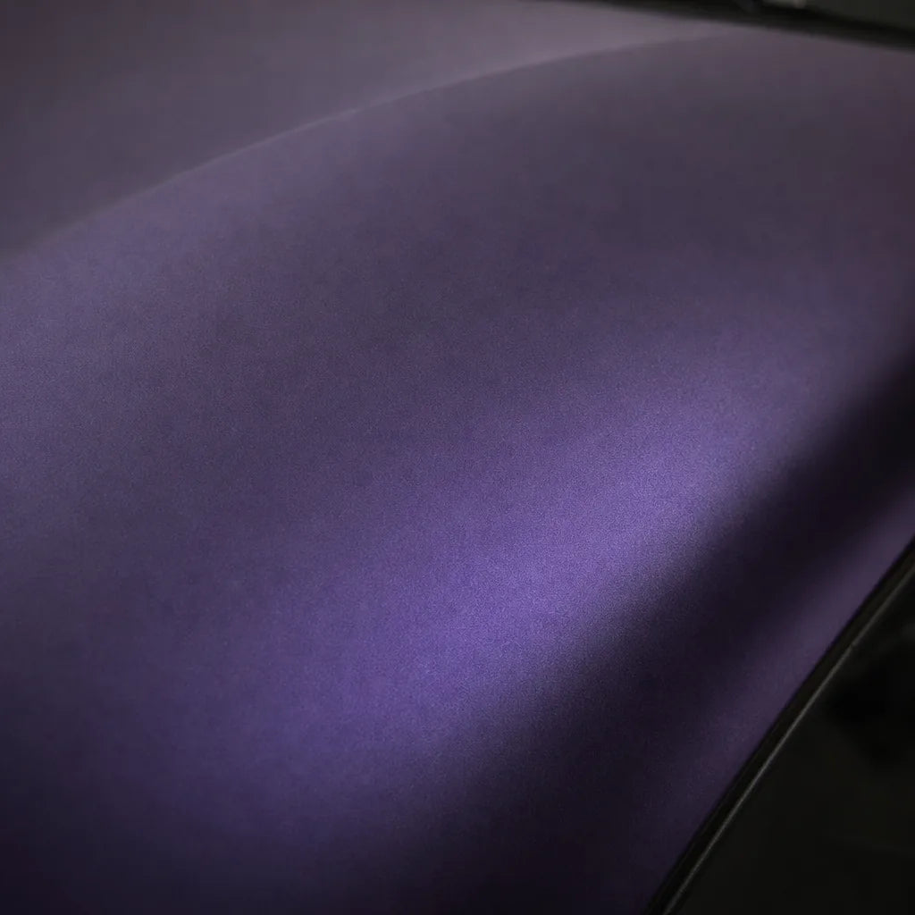 Close-up of Ghost Midnight Purple matte colored PPF surface texture | Veloro