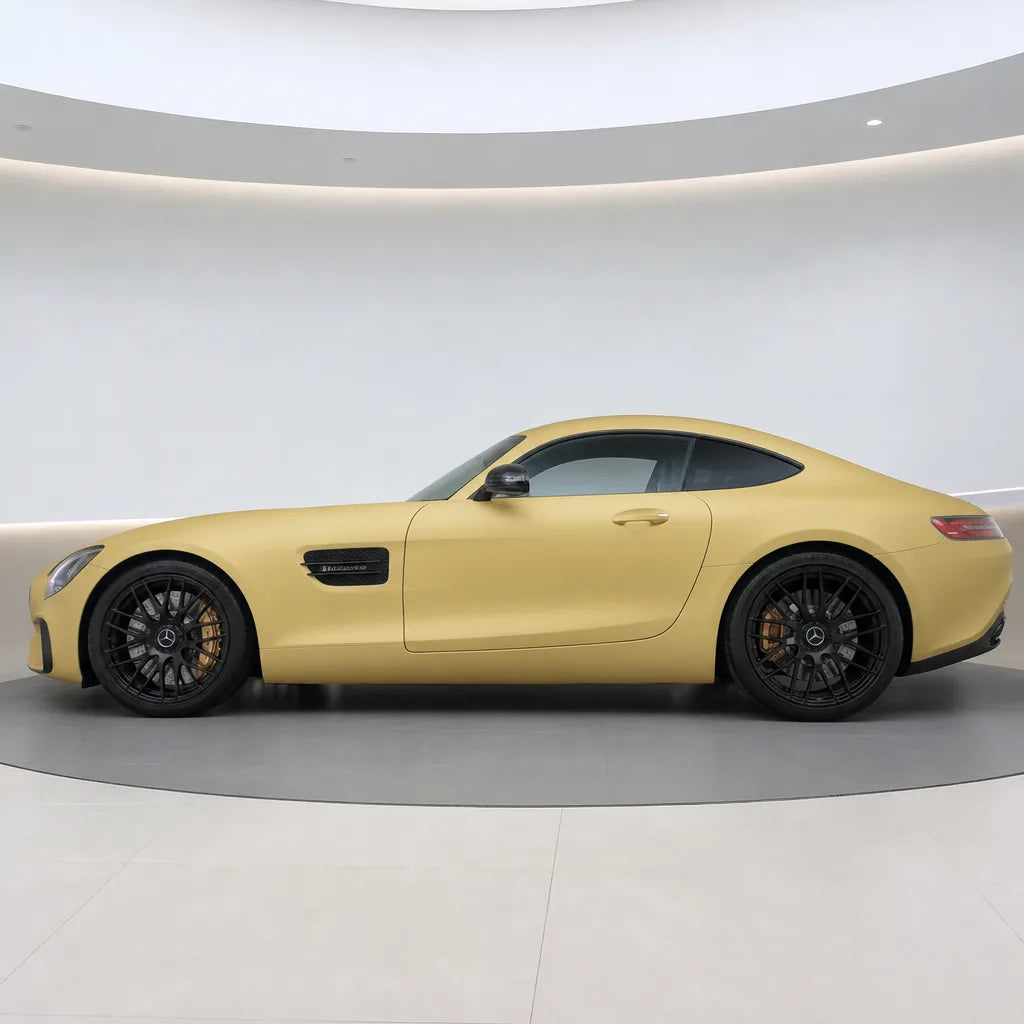 Grayish Brown matte colored PPF wrapped on a Mercedes-AMG GT side profile | Veloro