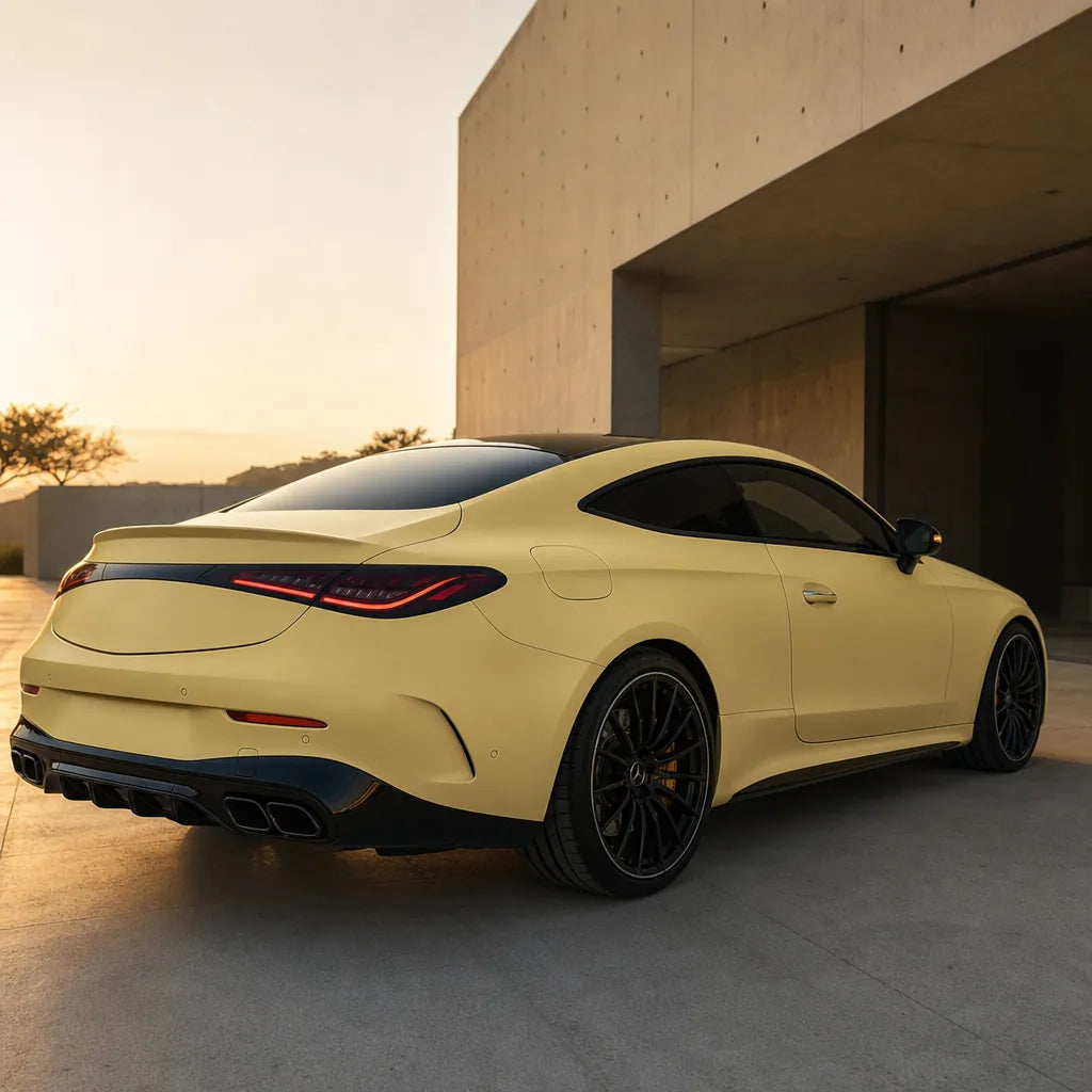 Luxury car wrapped in Grayish Brown matte colored PPF at golden hour | Veloro
