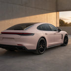 Luxury car wrapped in Liquid Metallic Shell Pink matte colored PPF at golden hour | Veloro