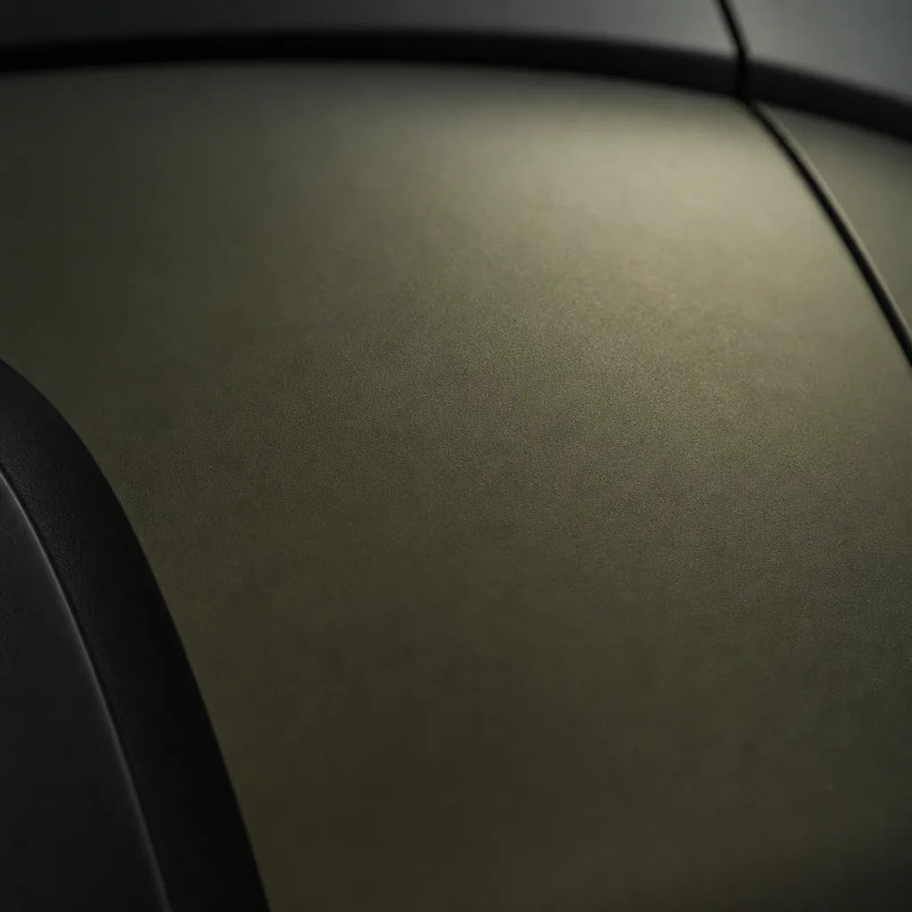 Close-up of Liquid Shadow Gold matte colored PPF surface texture | Veloro