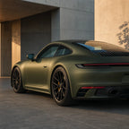 Luxury car wrapped in Liquid Shadow Gold matte colored PPF at golden hour | Veloro