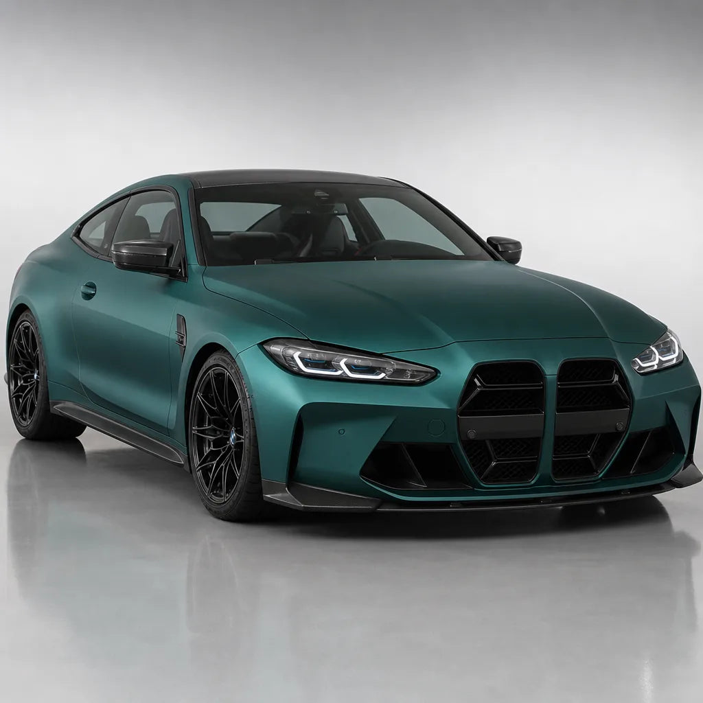 Magic Flame Brazilian Green matte colored PPF wrapped on a BMW M4 | Veloro