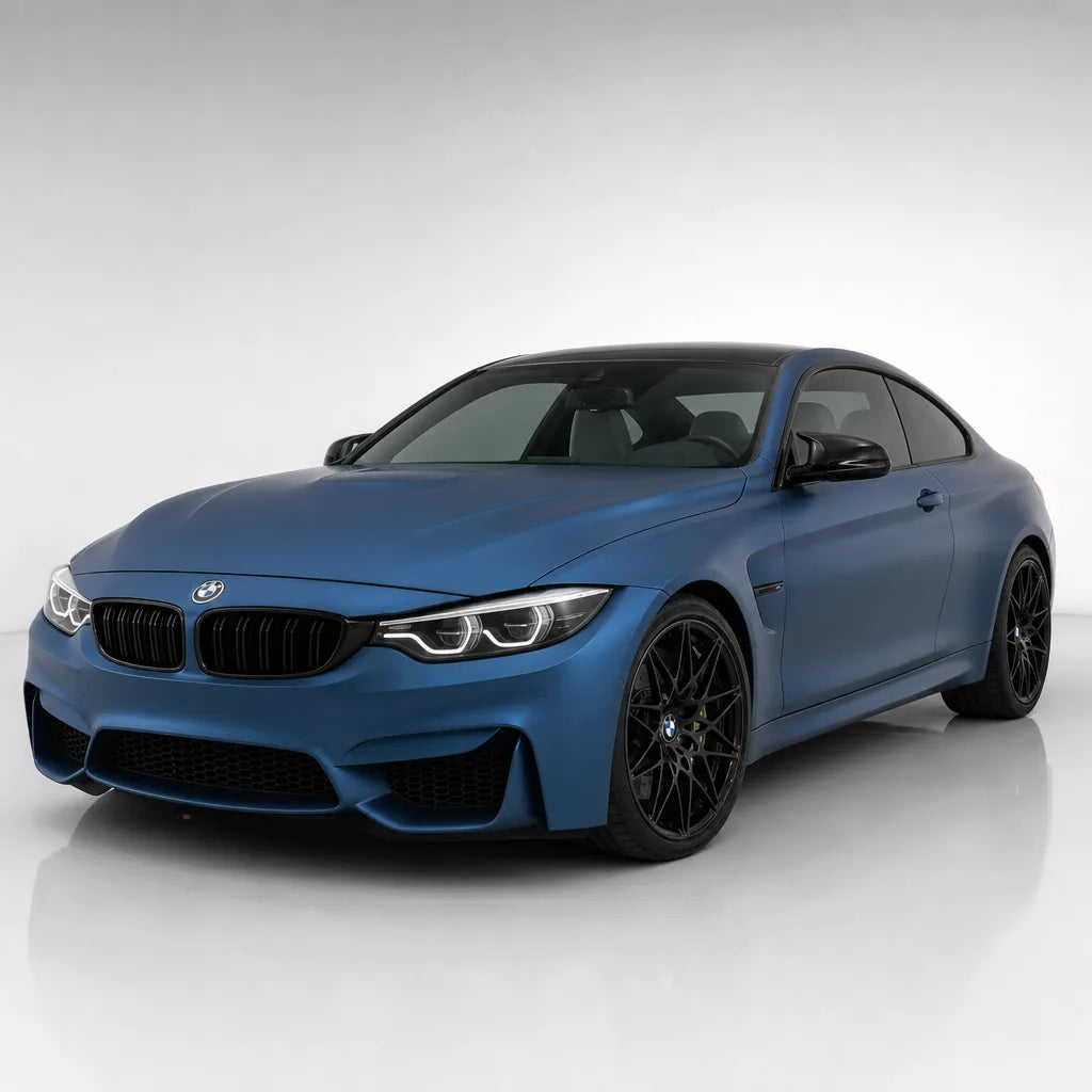 Magic Flame Dark Blue matte colored PPF wrapped on a BMW M4 | Veloro