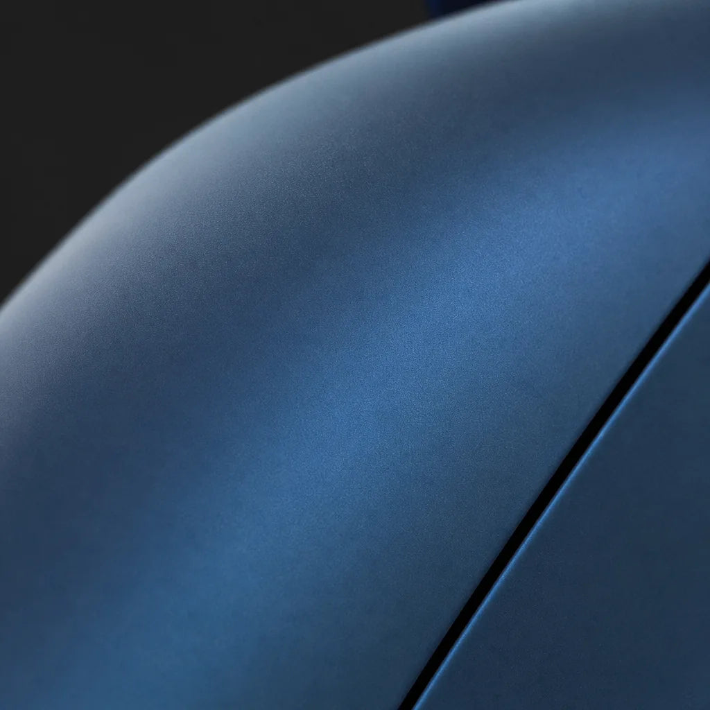 Close-up of Magic Flame Dark Blue matte colored PPF surface texture | Veloro