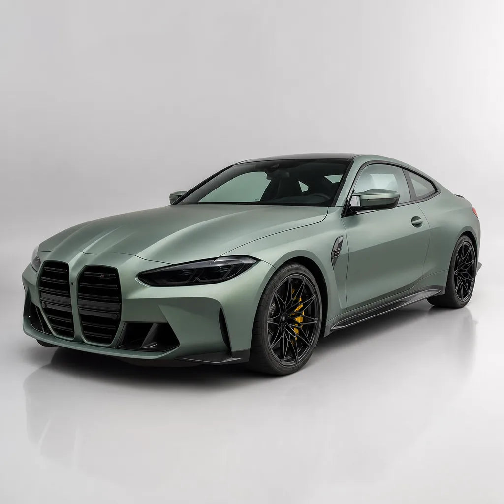 Magic Grey Green matte colored PPF wrapped on a BMW M4 | Veloro