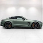 Magic Grey Green matte colored PPF wrapped on a Mercedes-AMG GT side profile | Veloro