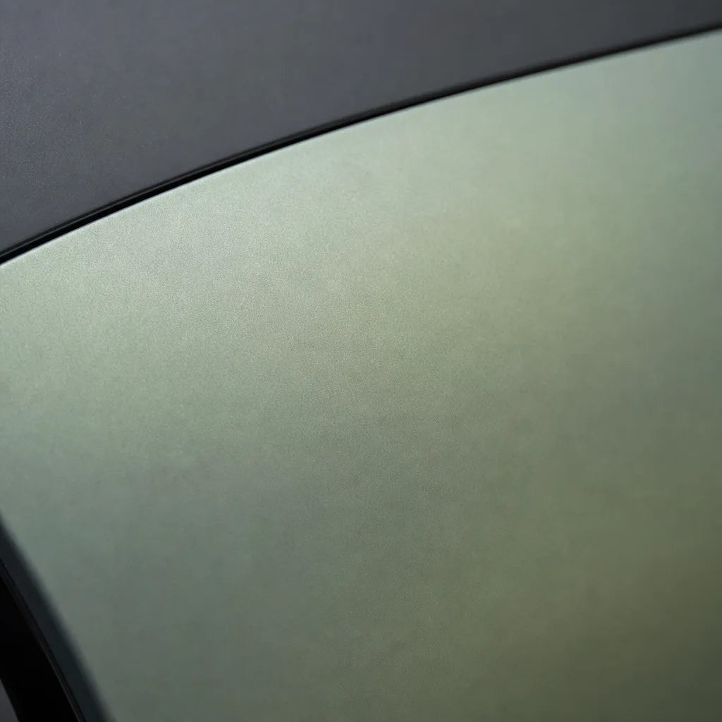 Close-up of Magic Grey Green matte colored PPF surface texture | Veloro