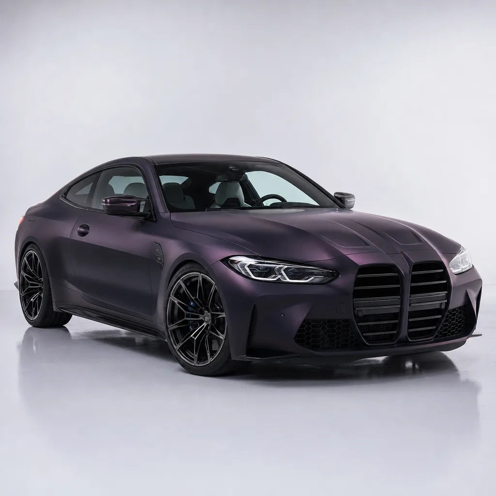 Metallic Black Purple matte colored PPF wrapped on a BMW M4 | Veloro
