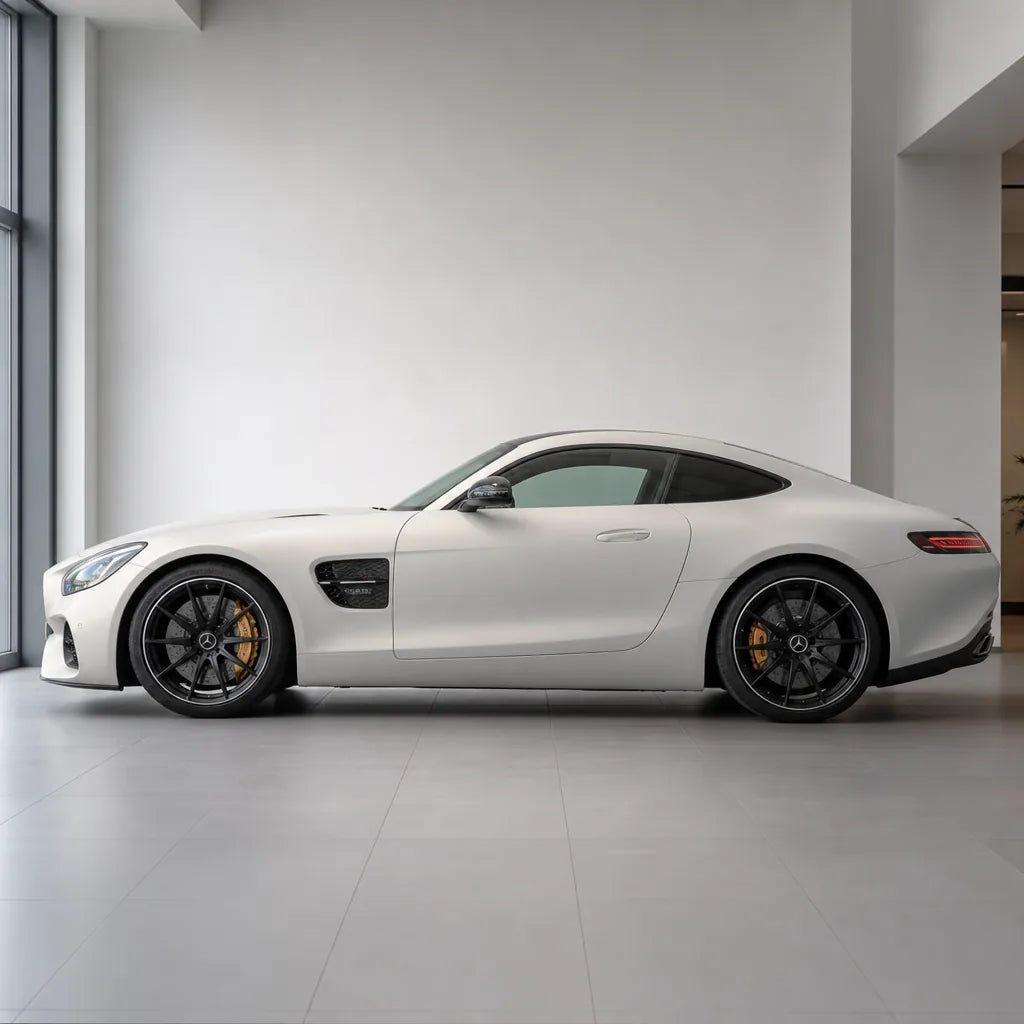 Metallic Chameleon Diamond Gold White Color PPF matte colored PPF wrapped on a Mercedes-AMG GT side profile | Veloro
