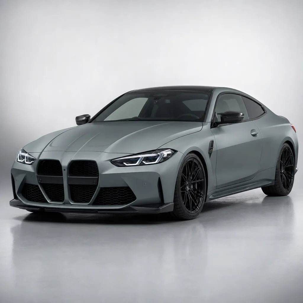 Dark AMG Gray matte colored PPF wrapped on a BMW M4 | Veloro