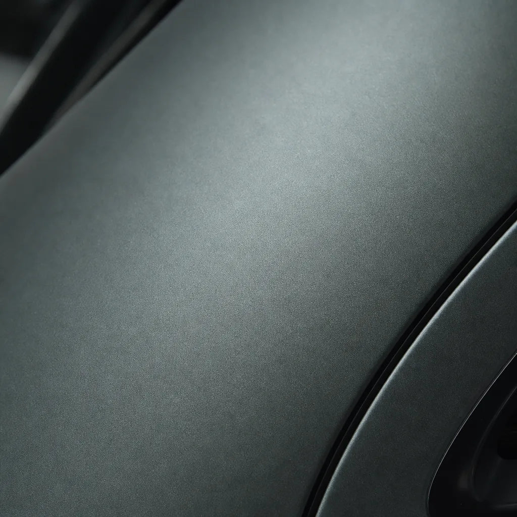 Close-up of Dark AMG Gray matte colored PPF surface texture | Veloro